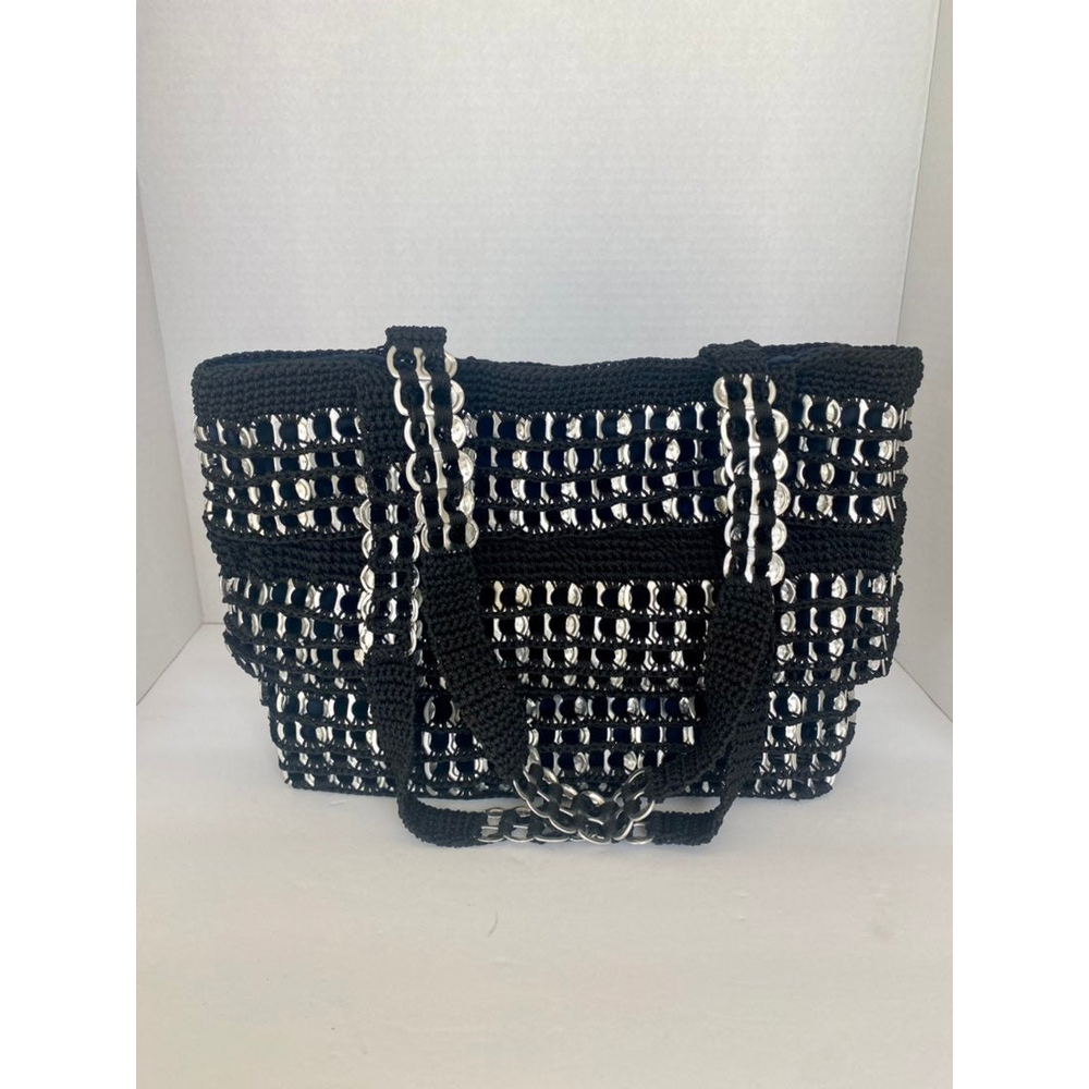 Black and Silver Crochet pop tab purse